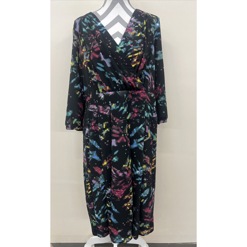 Melissa McCarthy Seven7 Dress Size 1X Black Multicolor Long Sleeve Zipper Chrty